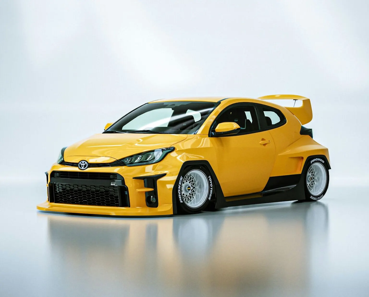 Toyota GR Yaris con Body kit y wrap amarillo (después)
